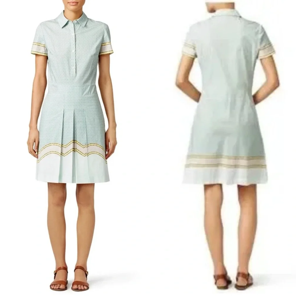 Tory Burch Emmy green pleated cotton stretch shirt dress Sz 4